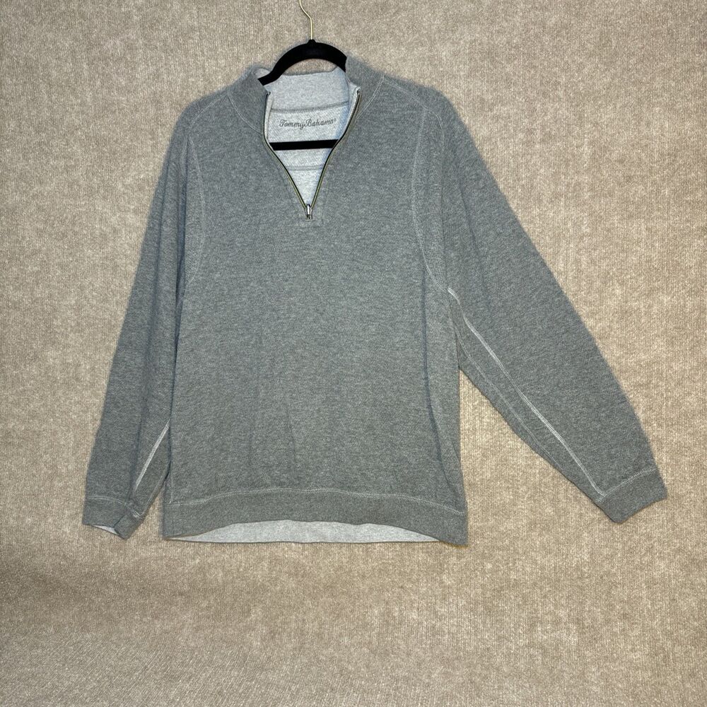 Tommy Bahama Sweatshirt Mens L Grey  Reversible 1/4 Zip Mock Neck No Tags